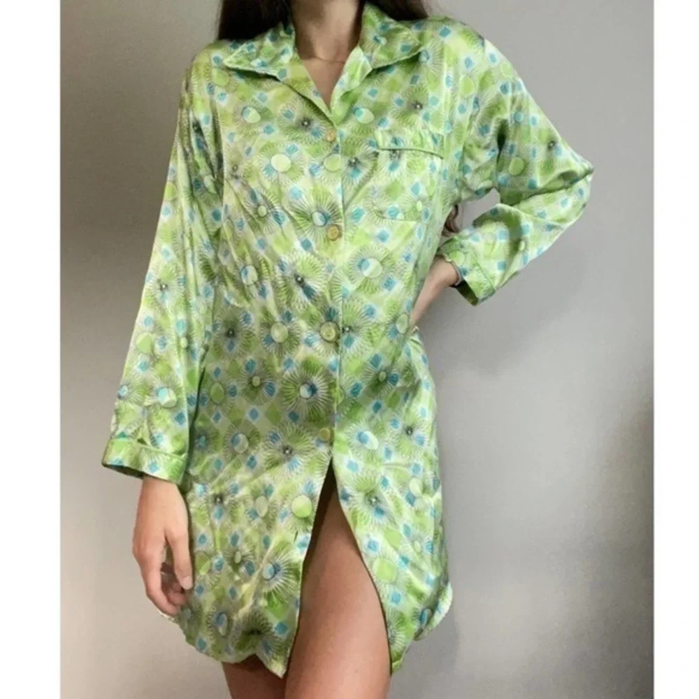 Victoria’s Secret Vintage Satin Green Button Up
